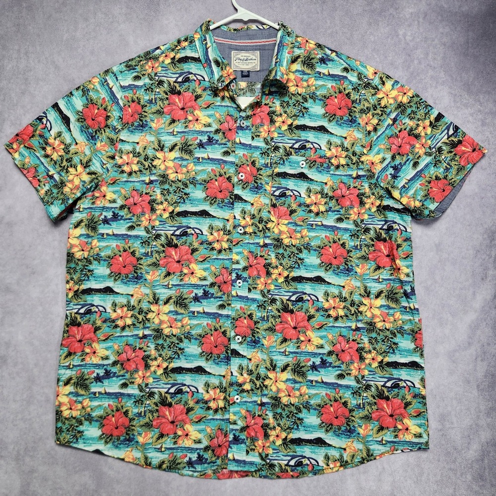 Flag & Anthem Mens XXL Floral Tropical Island Short Sleeve Button Down Shirt
